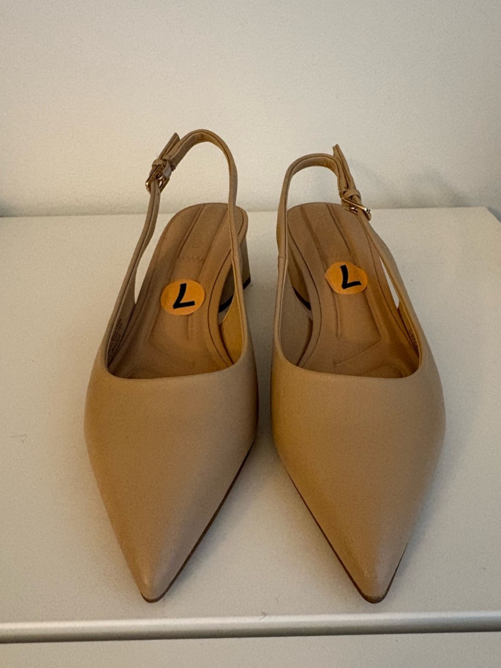 Franco Sarto Beige Pointed Slingback Block Heels - Picture 2 of 3